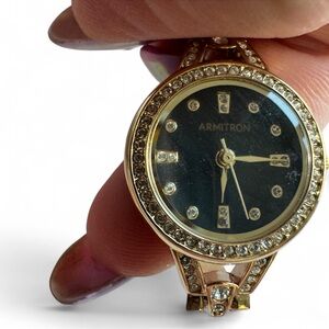 Armitron quartz and black crystal-Accented Watch chain link bracket style